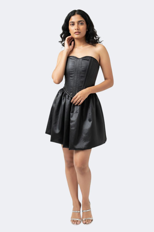 Black Satin Corset Mini Dress