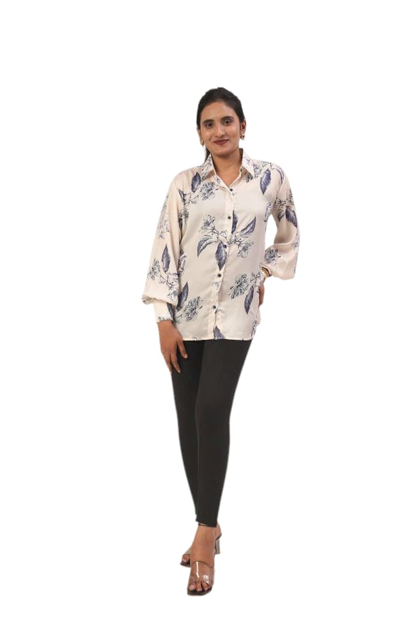 Printed Satin Shirt With Lalten Sleeves