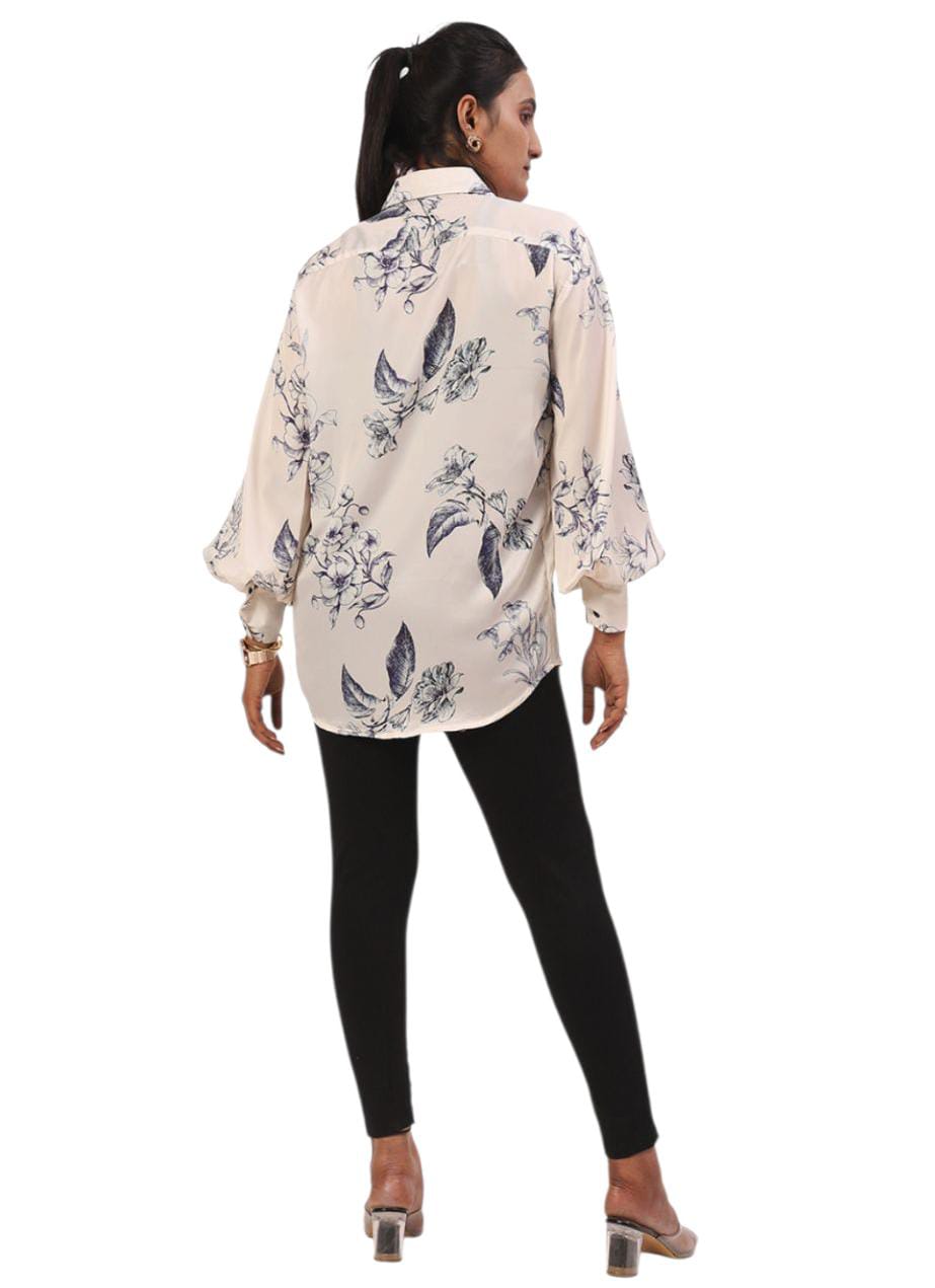 Printed Satin Shirt With Lalten Sleeves