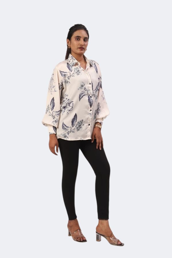 Printed Satin Shirt With Lalten Sleeves