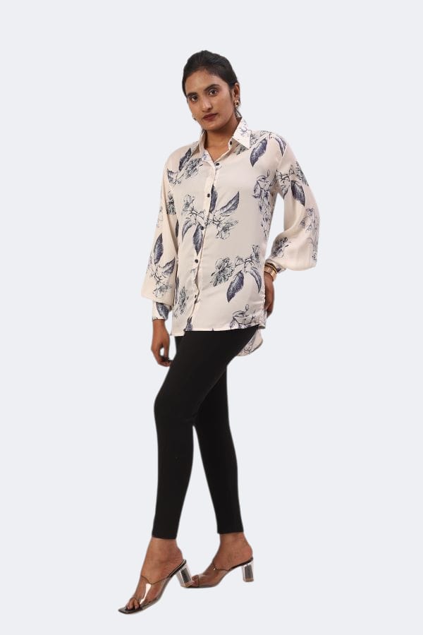 Printed Satin Shirt With Lalten Sleeves