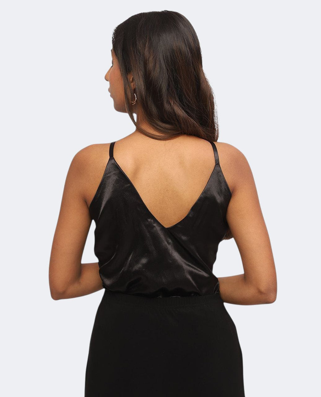 Black Satin Cowl Neck Top