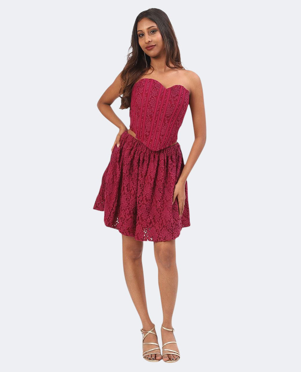 Burgundy Lace Corset Fit & Flare Dress set