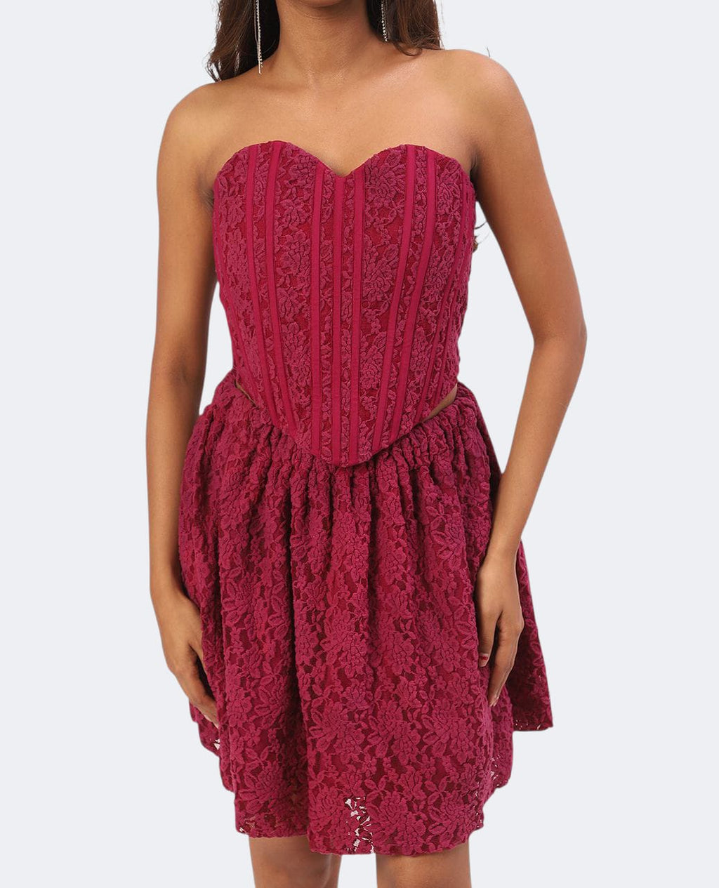 Burgundy Lace Corset Fit & Flare Dress set