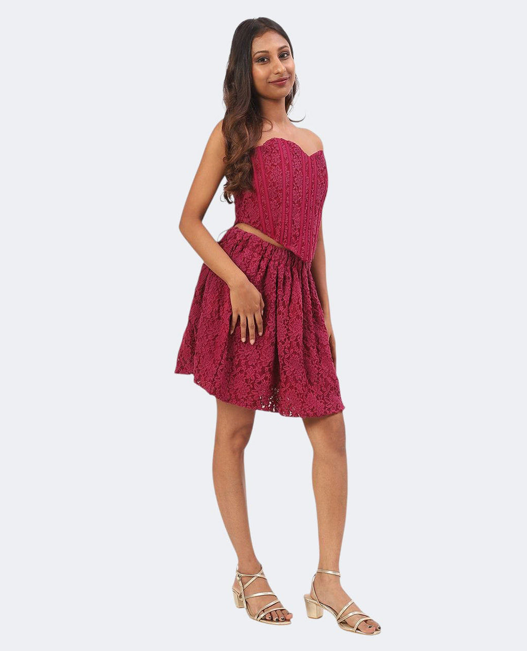 Burgundy Lace Corset Fit & Flare Dress set