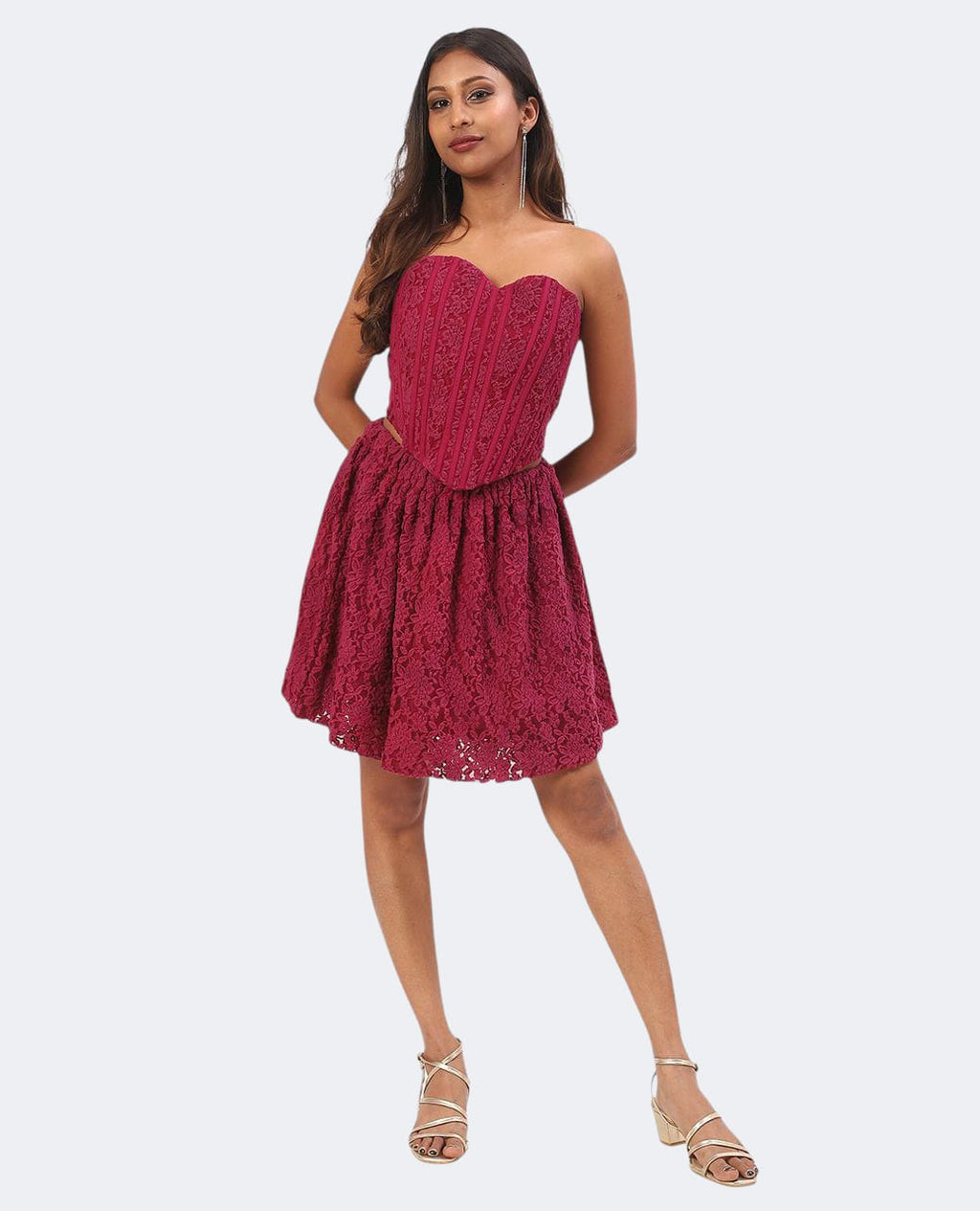 Burgundy Lace Corset Fit & Flare Dress set