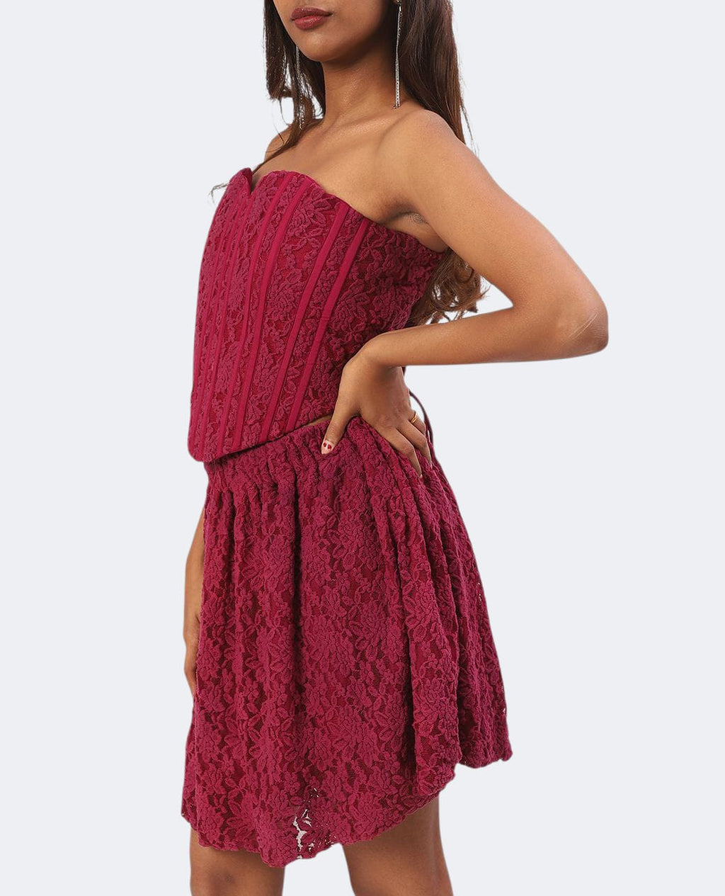 Burgundy Lace Corset Fit & Flare Dress set