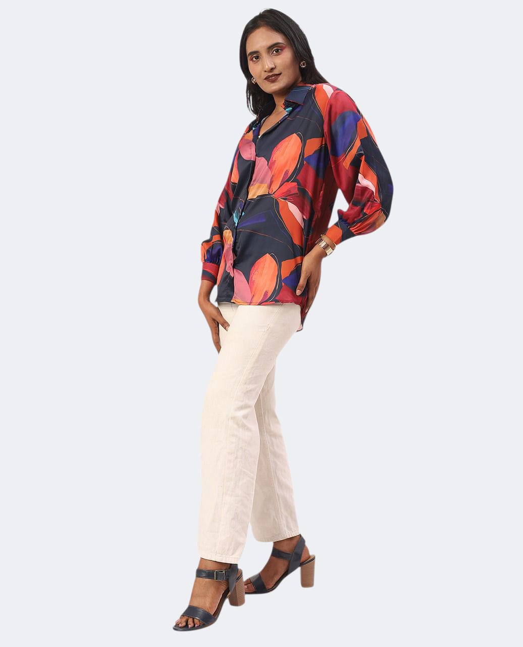 Vibrant Multicolor Flowy Satin Shirt Oversized