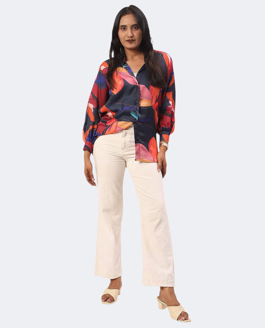 Vibrant Multicolor Flowy Satin Shirt Oversized