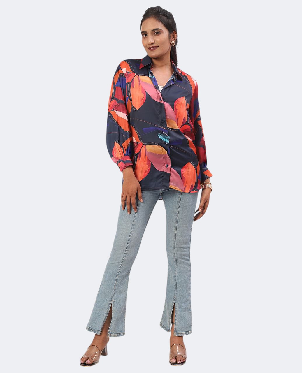 Vibrant Multicolor Flowy Satin Shirt Oversized