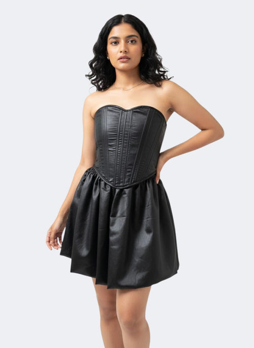 Black Satin Corset Mini Dress