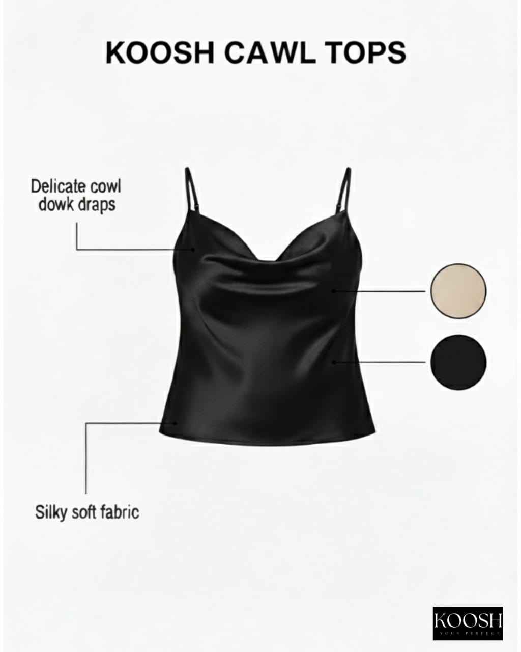 Black Satin Cowl Neck Top