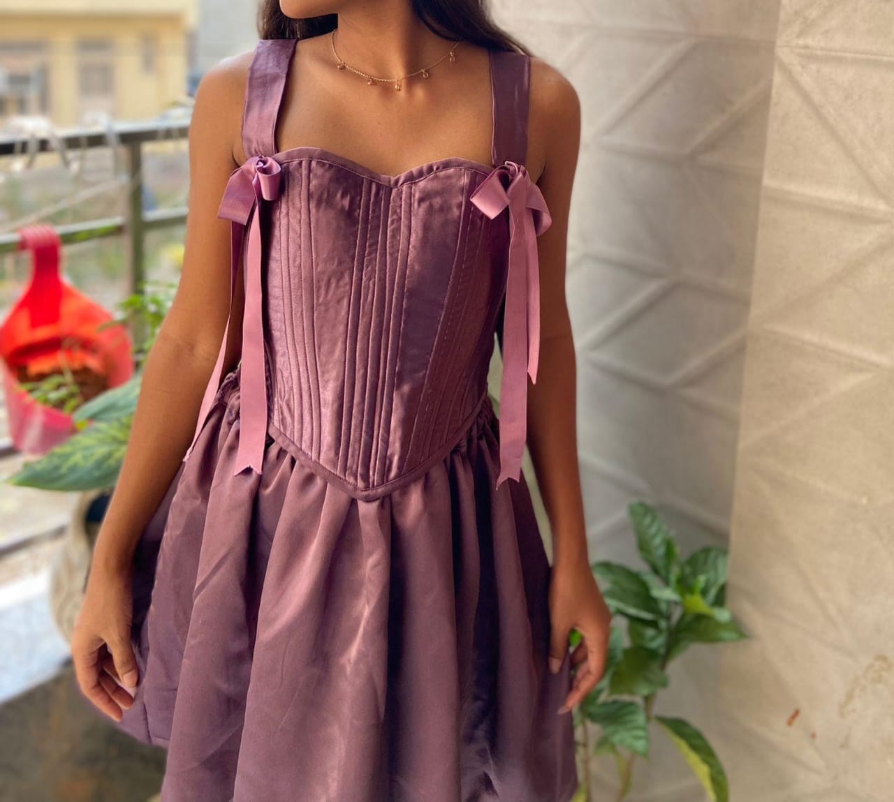 Lavender Satin Corset Mini Dress