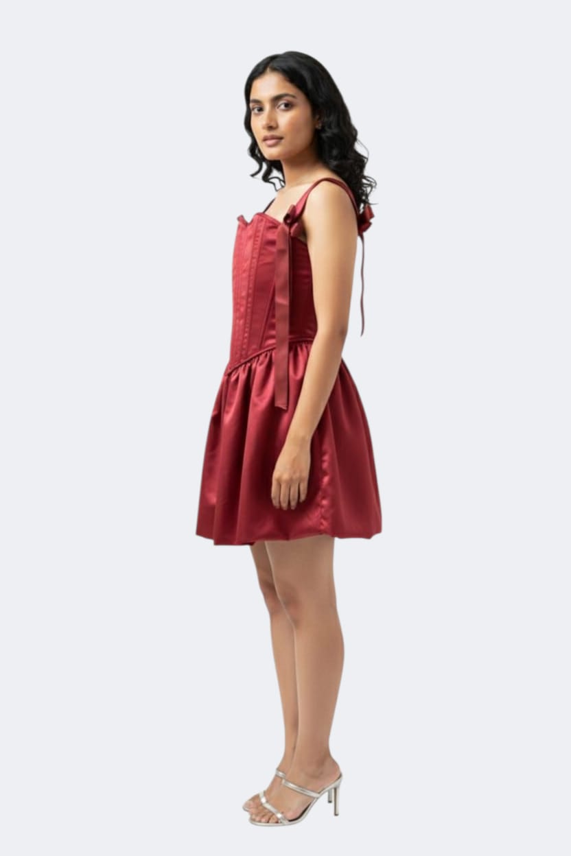 Maroon Satin Corset Mini Dress