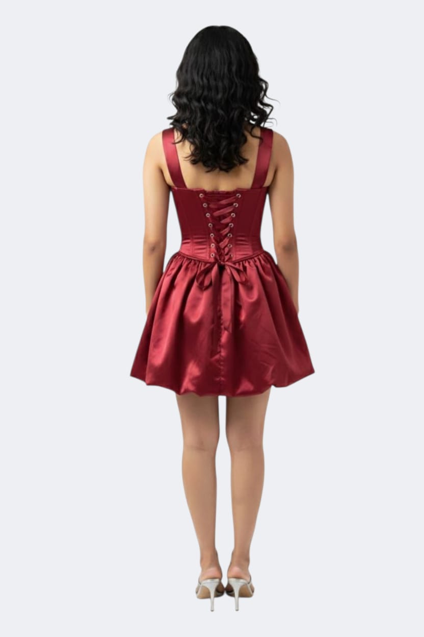 Maroon Satin Corset Mini Dress