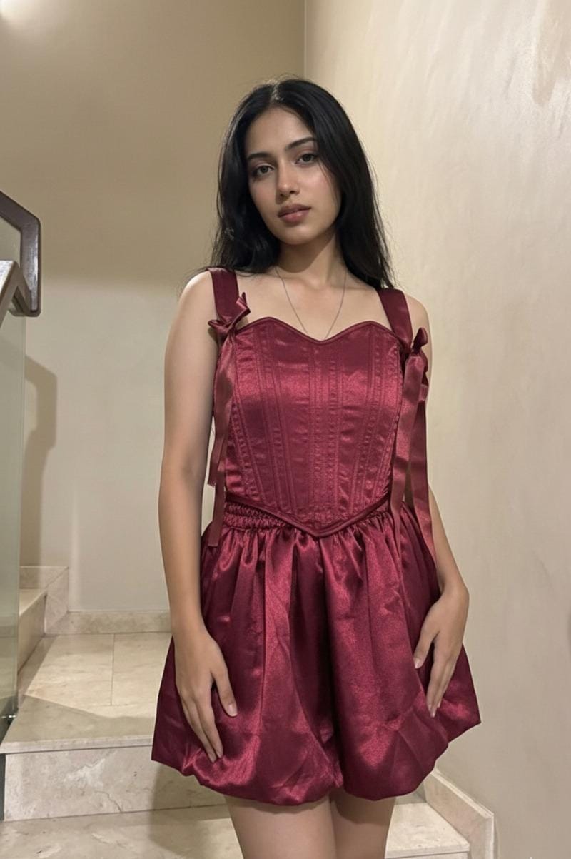 Maroon Satin Corset Mini Dress