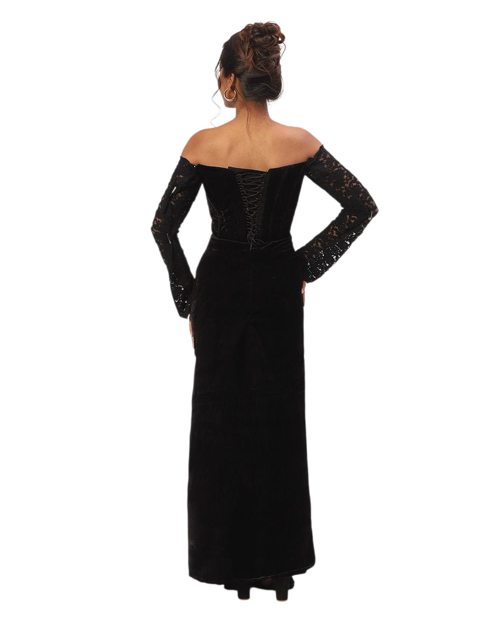 Boning Corset Black Off-Shoulder Velvet Gown