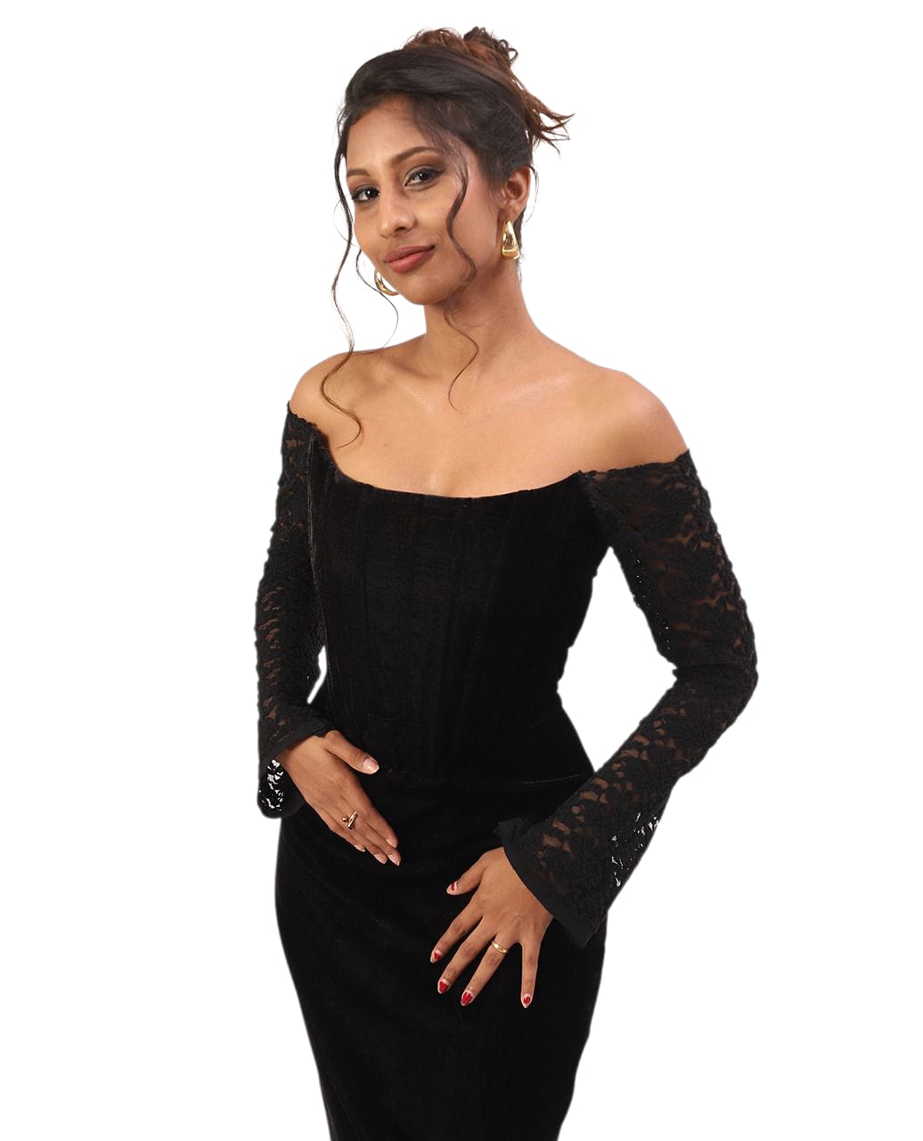 Boning Corset Black Off-Shoulder Velvet Gown
