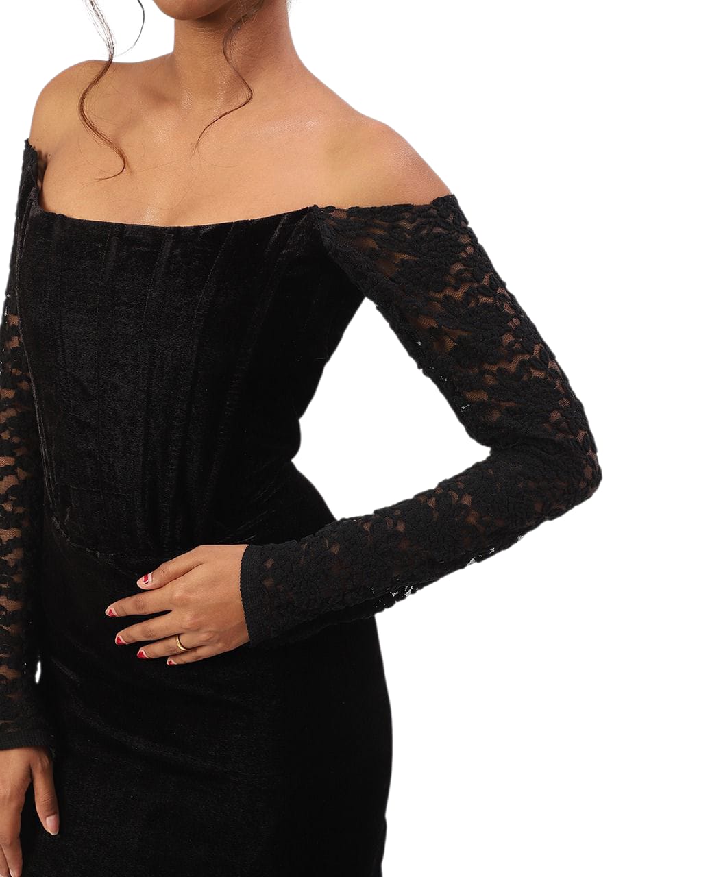 Boning Corset Black Off-Shoulder Velvet Gown