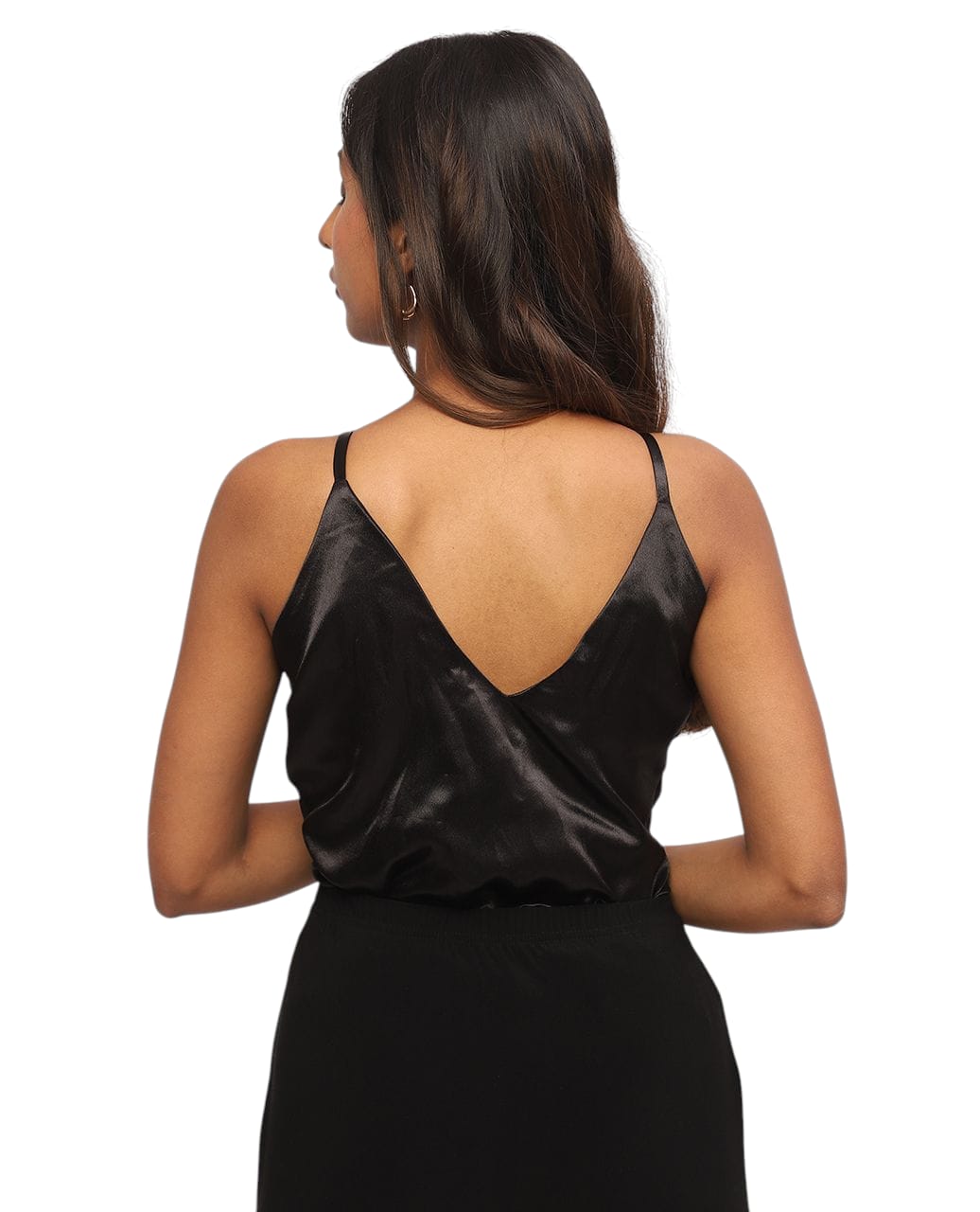Black Satin Cowl Neck Top