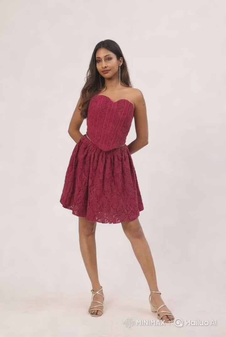 Burgundy Lace Corset Fit & Flare Dress set