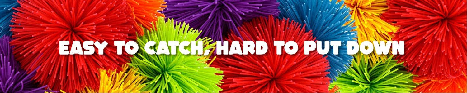 Easy to catch, hard to put down! — rainbow of Koosh balls