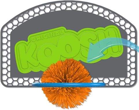Koosh Hoops mini basketball backboard hung on a bedroom door