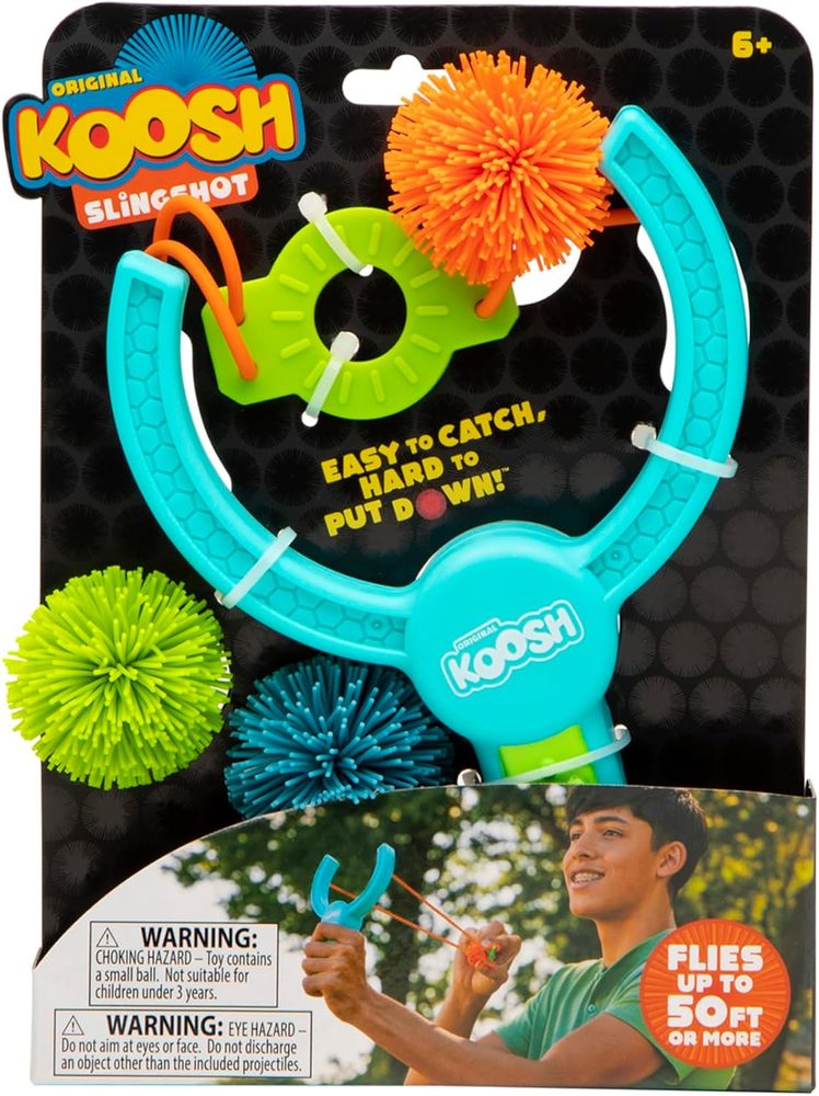 Koosh Slingshot with mini Koosh balls stored in the handle